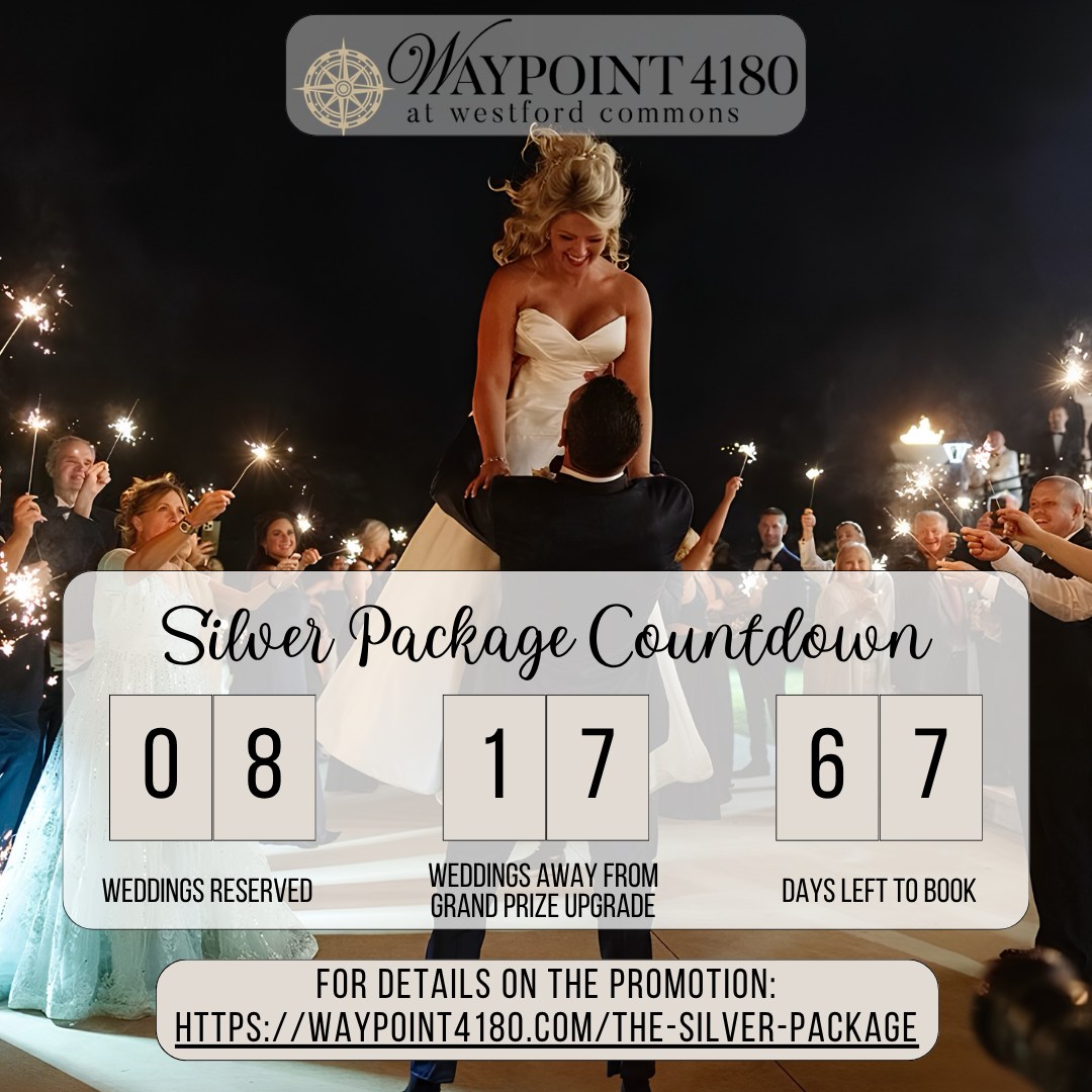 Our Silver Package Wedding Promotion is moving fast!

💍 8 weddings already reserved
🎉 Only 17 more bookings until one lucky couple wins the GRAND PRIZE UPGRADE
⏳ Just 67 days left to secure your date and HUGE savings on your special day!

If you’ve been dreaming of the perfect wedding, now is the time to say “I do” to an incredible offer ❤️

🔗 Learn more and book today: https://waypoint4180.com/the-silver-package
